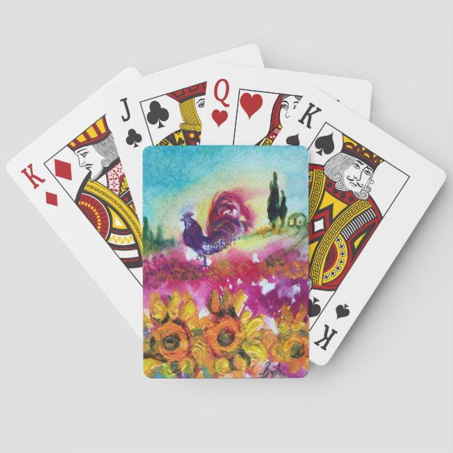 SONNENBLUMEN UND SCHWARZE ROOSTER SPIELKARTEN (Rückseite)