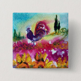 SONNENBLUMEN UND SCHWARZE ROOSTER Toskana Landscha Button