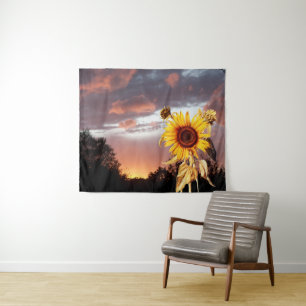SONNENBLUMEN UND SOMMERSONNENUNTERGANG MIT ROSA WO WANDTEPPICH