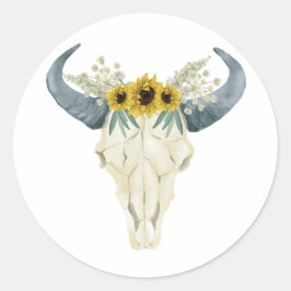 Sonnenblumen und Stickereien für Bullskull Runder Aufkleber