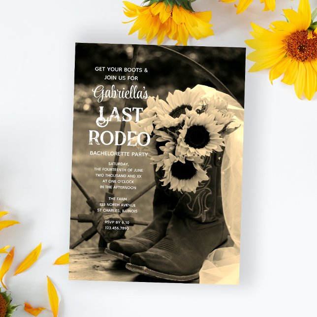 Sonnenblumen und Stiefel Letztes Rodeo Junggeselin Einladung (Von Creator hochgeladen)
