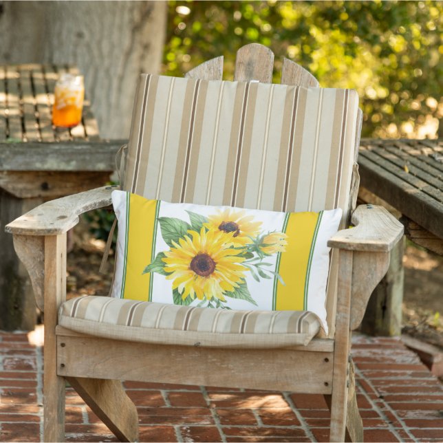 Sonnenblumen und Streifen Kissen Für Draußen (Stuhl )