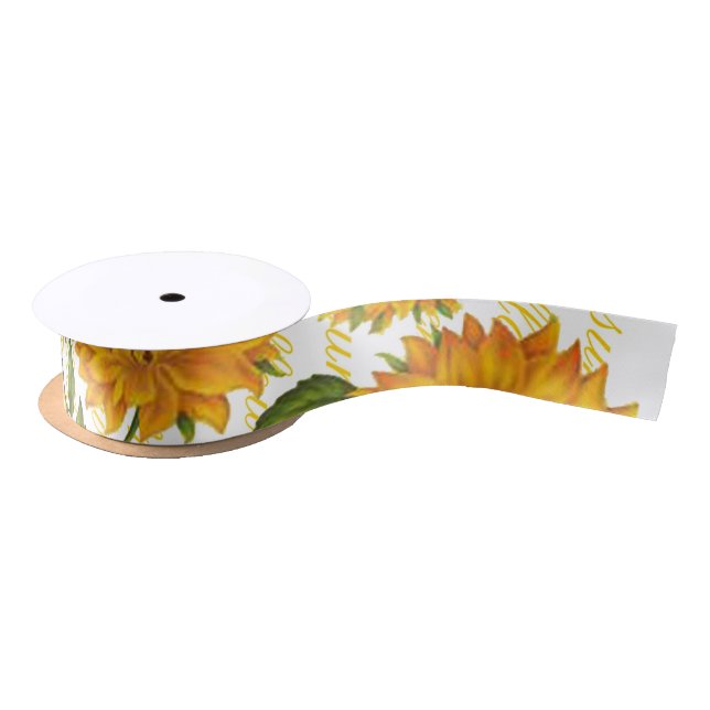 Sonnenblumen und Text Satinband (Spule)