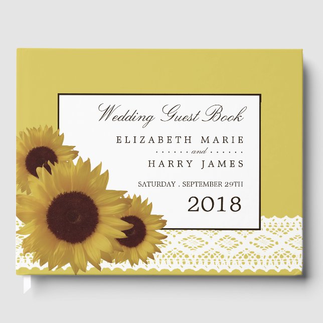Sonnenblumen und Vintage Hochzeit Gästebuch (Vorderseite)