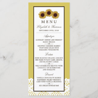 Sonnenblumen und Vintages Hochzeitsmenü Menükarte