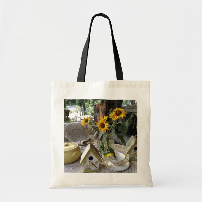 Sonnenblumen und Vogelhaus Vollständige Herbstausa Tragetasche (Vorne)