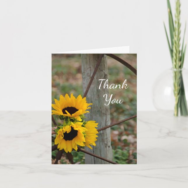 Sonnenblumen und Wagon Wheel Bridesmaid Vielen Dan Dankeskarte (Vorderseite)