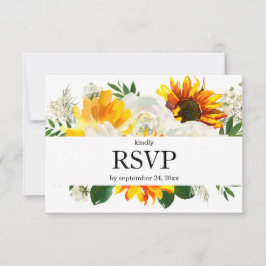 Sonnenblumen und Weiße Flora mit Mahlzeiten Option RSVP Karte