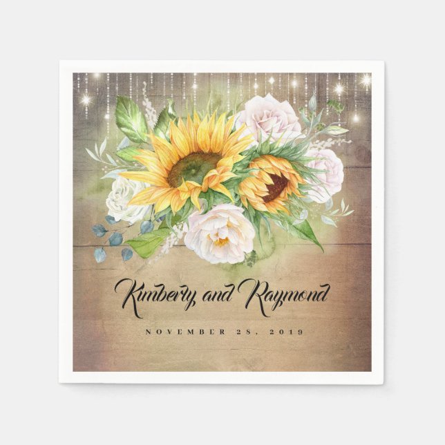 Sonnenblumen und Weißrosen Rustikale Hochzeit im H Serviette (Vorderseite)