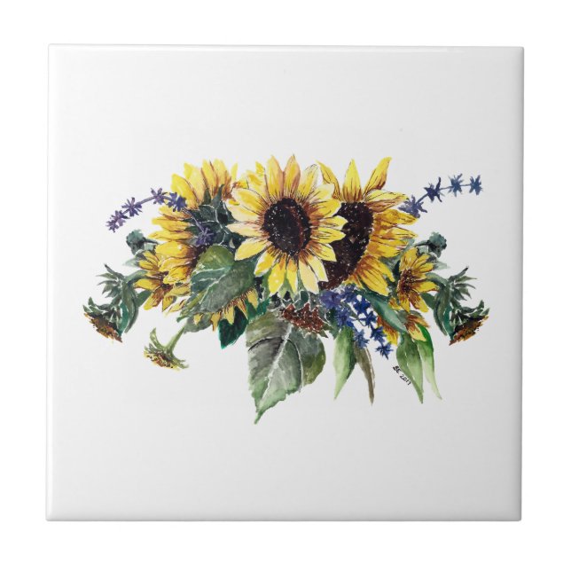 Sonnenblumen und Wildblume Bouquet Tile Fliese (Vorderseite)