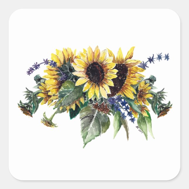 Sonnenblumen und Wildblumen Quadratischer Aufkleber (Vorderseite)
