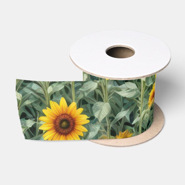 Sonnenblumen- und Wildblumenfeld Satinband (Spule)