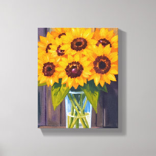 Sonnenblumen-Vase   Gelber Blumenstrauß Wasserfarb Leinwanddruck