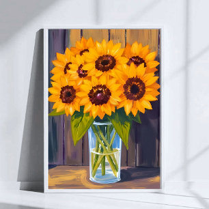 Sonnenblumen-Vase   Gelber Blumenstrauß Wasserfarb Poster