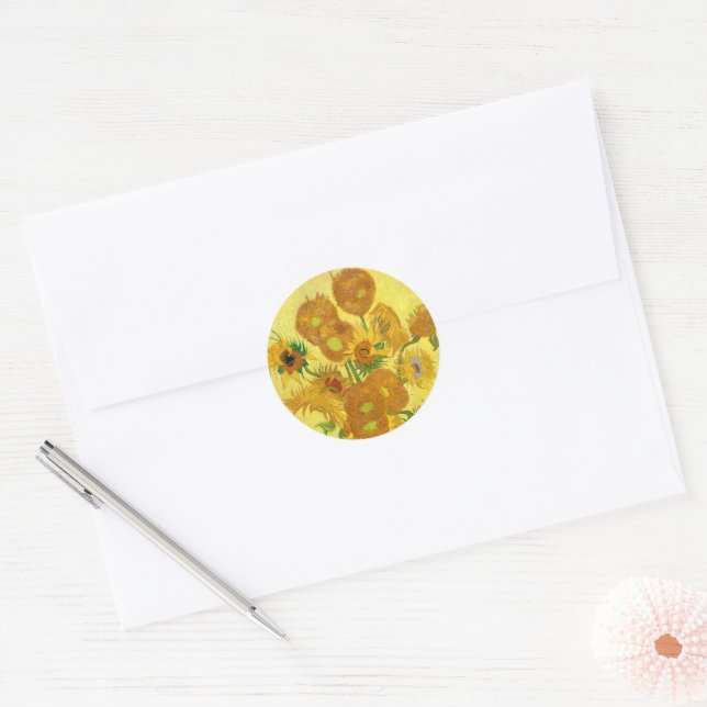 Sonnenblumen, Vincent van Gogh Keramik Ornament Runder Aufkleber (Umschlag)