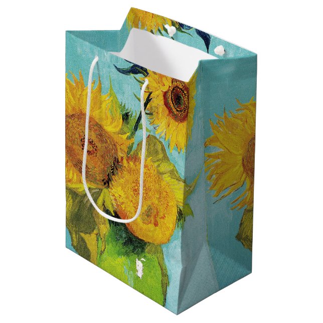 Sonnenblumen Vincent van Gogh Mittlere Geschenktüte (Vorderseite Schrägansicht)