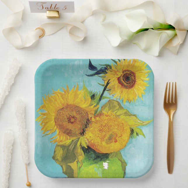 Sonnenblumen Vincent van Gogh Pappteller (Hochzeit)