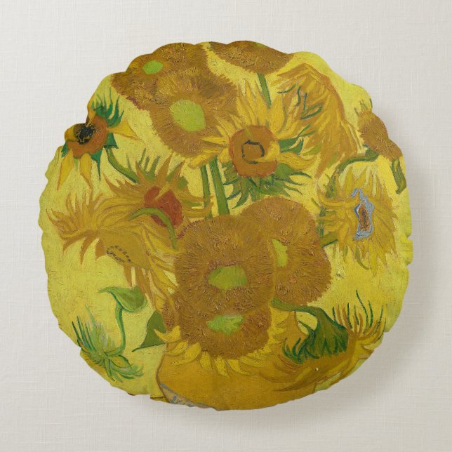 Sonnenblumen - Vincent van Gogh Rundes Kissen (Vorderseite)