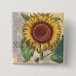 Sonnenblumen Vintag Damask Blume Art Button