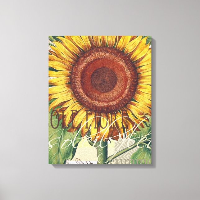 Sonnenblumen Vintag Damask Blume Art Leinwanddruck (Vorderseite)