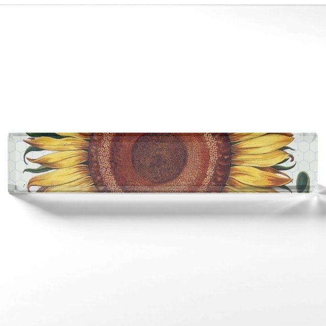 Sonnenblumen Vintag Damask Blume Art Namensplakette (Vorderseite)
