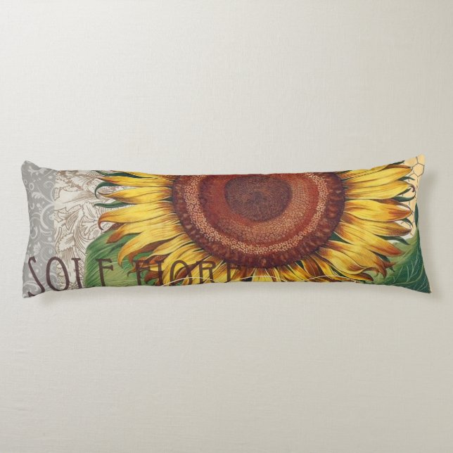 Sonnenblumen Vintag Damask Blume Art Seitenschläferkissen (Rückseite)