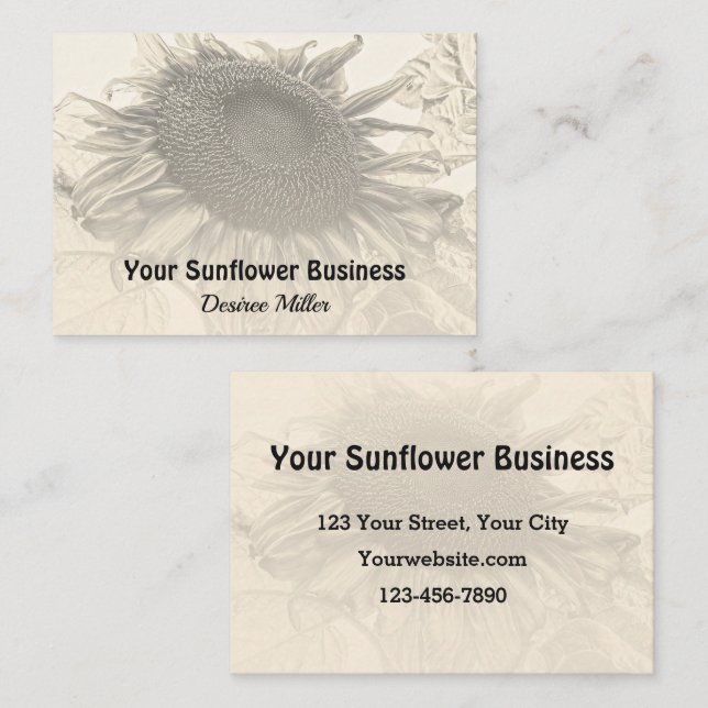 Sonnenblumen Vintag Rustikale Sepia Visitenkarte (Vorne/Hinten)