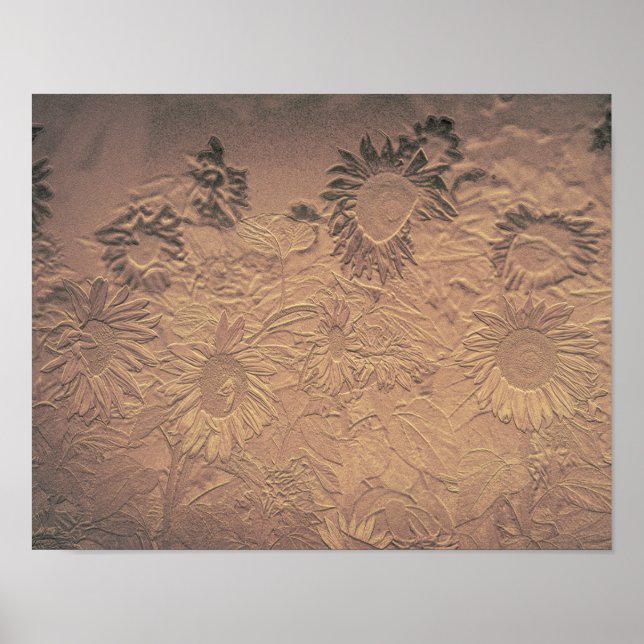 Sonnenblumen Vintag Sepia Blumen Chic Antique Poster (Vorne)