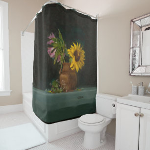 Sonnenblumen Vintage Flora Stillleben Kunst, Dicht Duschvorhang