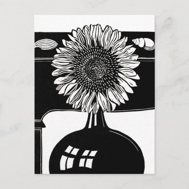 Sonnenblumen - Vintage Schwarz-Weiß-Kunst Postkarte (Vorderseite)