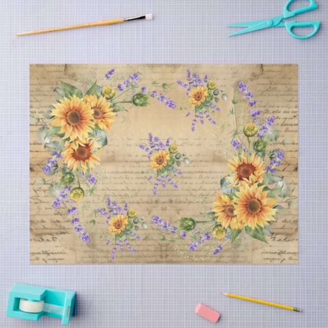 Sonnenblumen Vintages Pergament Hintergrund Dekora Seidenpapier (Basteln)
