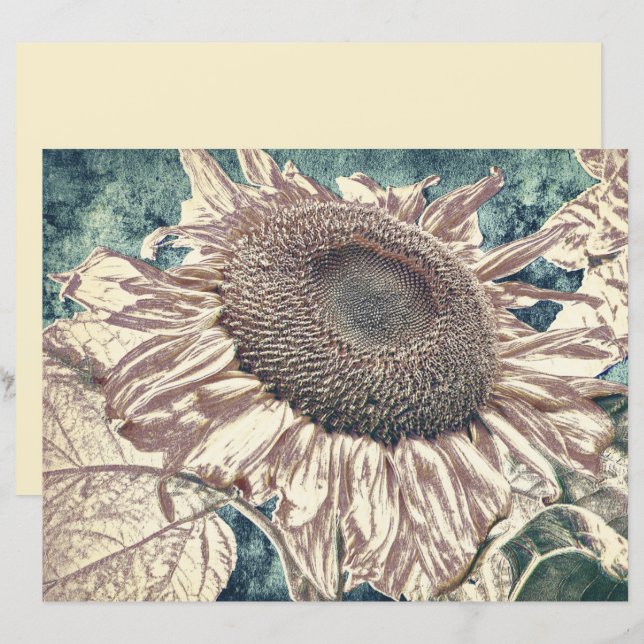 Sonnenblumen Vintages Sepia Aquamarines Blumenmoti (Vorne/Hinten)