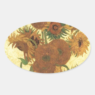 Sonnenblumen von Van Gogh Ovaler Aufkleber
