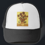 Sonnenblumen von Van Gogh Truckerkappe<br><div class="desc">Stillleben: Vase mit 15 Sonnenblumen Gemälde von Vincent van Gogh. Der Expressionismus ist nicht nur eine Möglichkeit, Dinge zu sehen, sondern auch eine Möglichkeit, sie zu machen, sie zu malen. Ein Expressionist malen nicht "flach" und in reinen Tönen - er bricht seine Töne auf und wendet sie mit einem liberalen...</div>