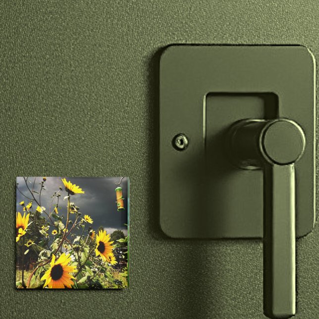 Sonnenblumen vor dem Foto der Sturmwolken Magnet (2" square sunflower magnet)
