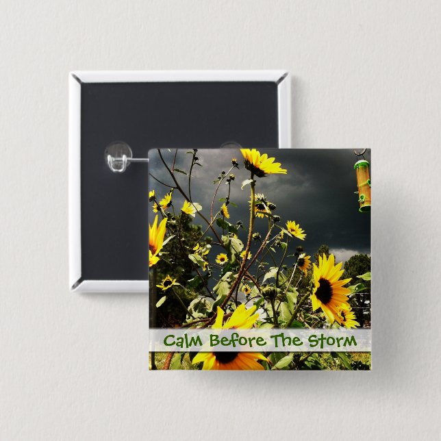 Sonnenblumen vor der Sturm-Wolken-Fotografie Button (Vorne & Hinten)