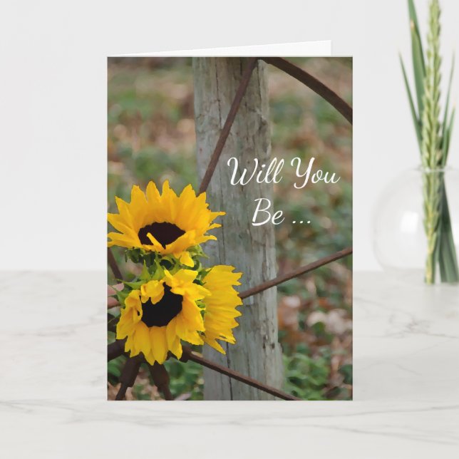Sonnenblumen Wagon Rad werden Sie meine Bridesmaid Einladung (Vorderseite)