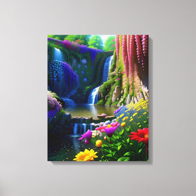 Sonnenblumen Wasserfall Schöne Landschaft Leinwanddruck (Vorderseite)