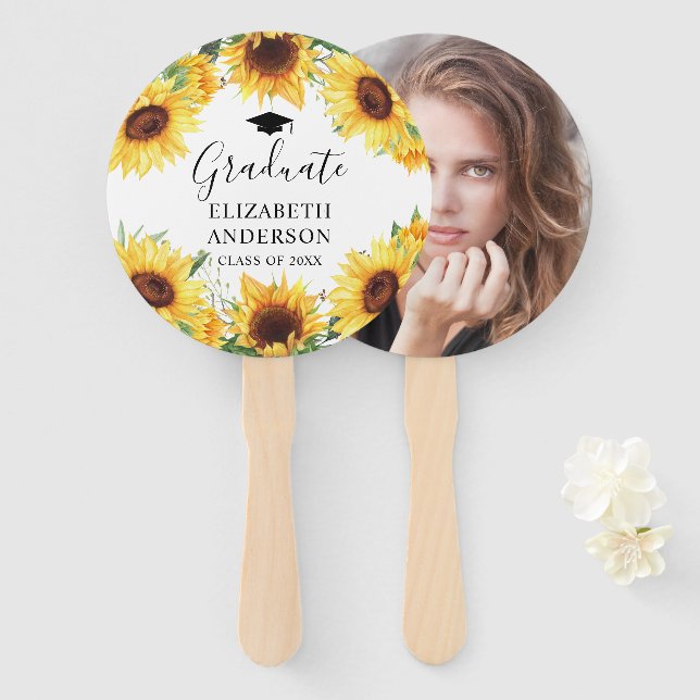 Sonnenblumen Wasserfarbe Foto Klasse des Abschluss Fächer (Vorne und Hinten)