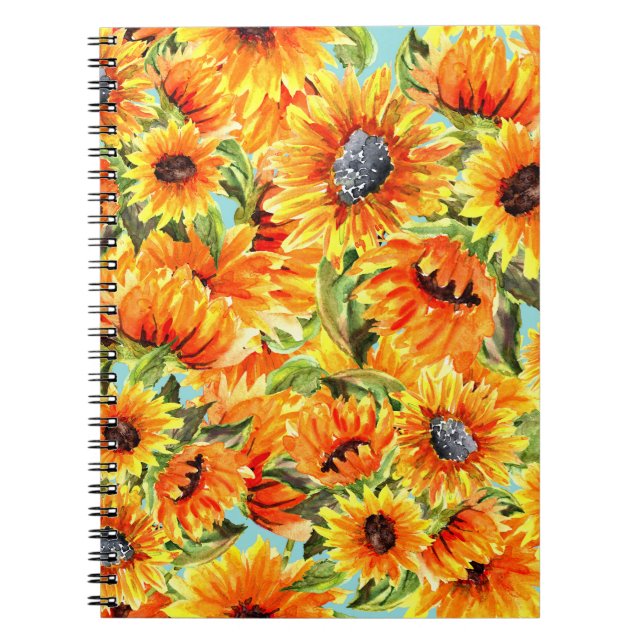 Sonnenblumen Wasserfarbe: Nahtlose Illustration Notizblock (Vorderseite)