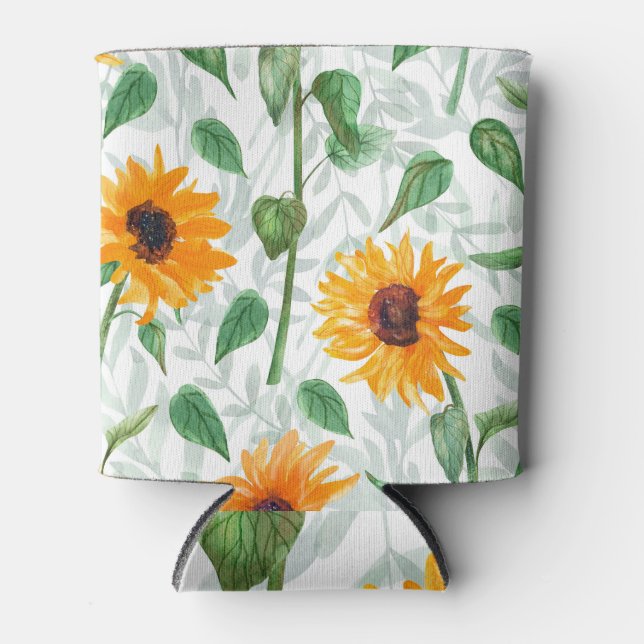 Sonnenblumen Wasserfarbe, nahtlose Sommermuster. Dosenkühler (Vorderseite)