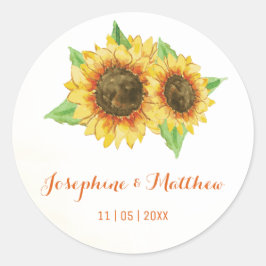 Sonnenblumen Wasserfarben Hochzeitskleber Runder Aufkleber