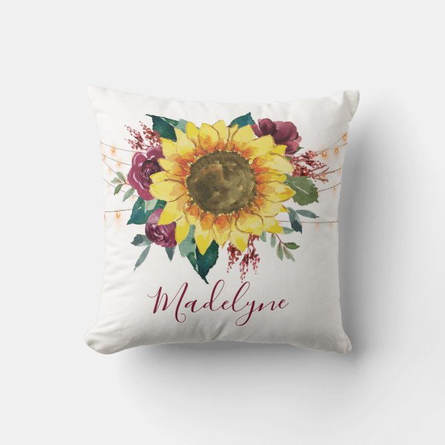Sonnenblumen Wasserfarbene Blumenlampen Kissen (Vorderseite)