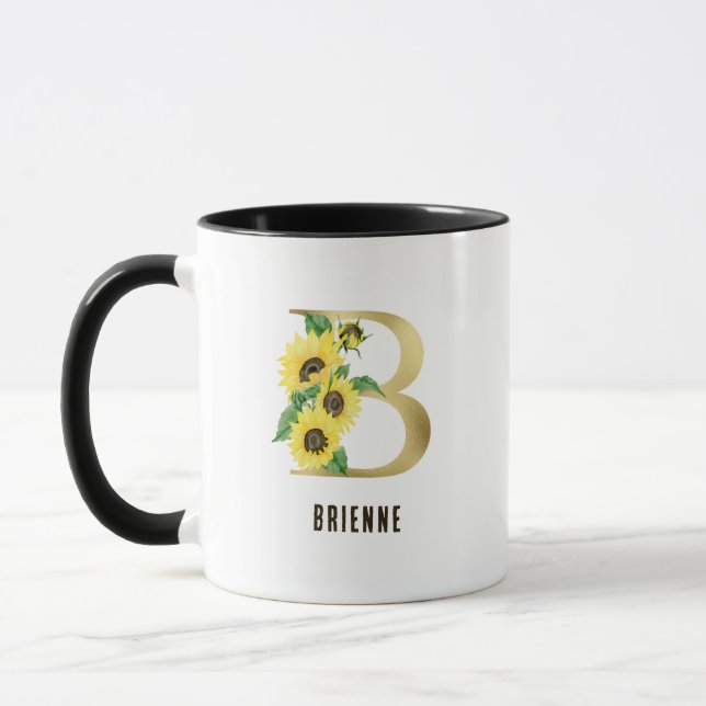 Sonnenblumen Wasserfarbener Blumenbrief B Monogram Tasse (Links)