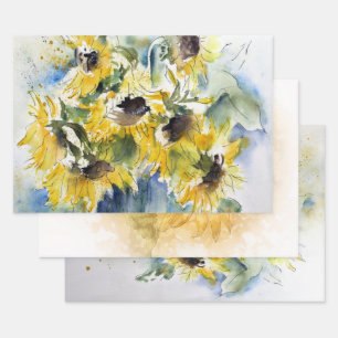 Sonnenblumen Watercolor Umhüllungspapierblätter Geschenkpapier Set