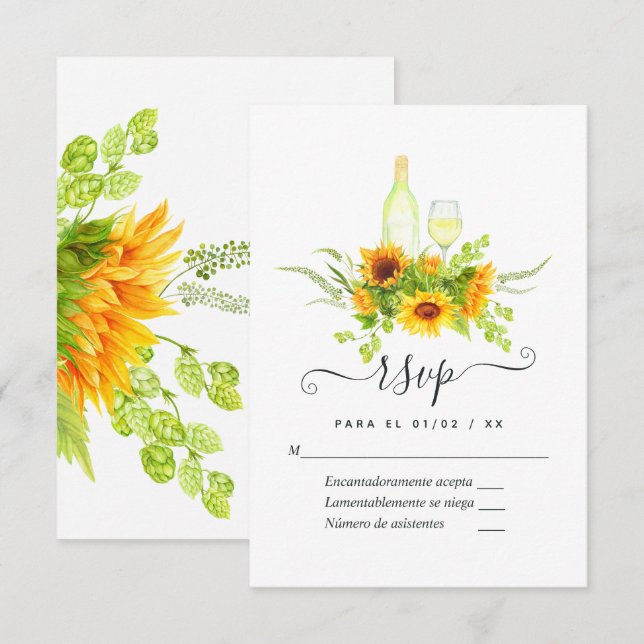 Sonnenblumen Wein Brautparty RSVP Karte (Vorne/Hinten)