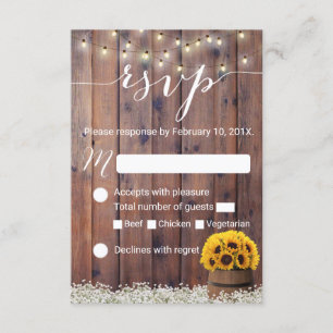 Sonnenblumen-Weinfass-Rustikale Hochzeits-RSVP RSVP Karte
