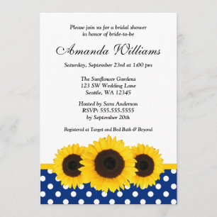 Sonnenblumen Weiß und Blau Polka Dot Brautparty Einladung
