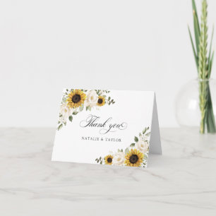 Sonnenblumen Weiße Blume Grün Rustikale Hochzeit Dankeskarte