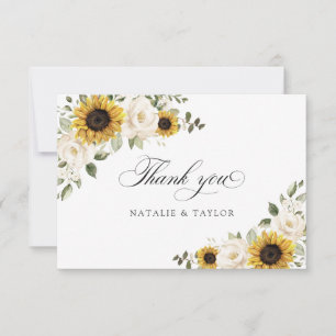 Sonnenblumen Weiße Blume Grün Rustikale Hochzeit Dankeskarte